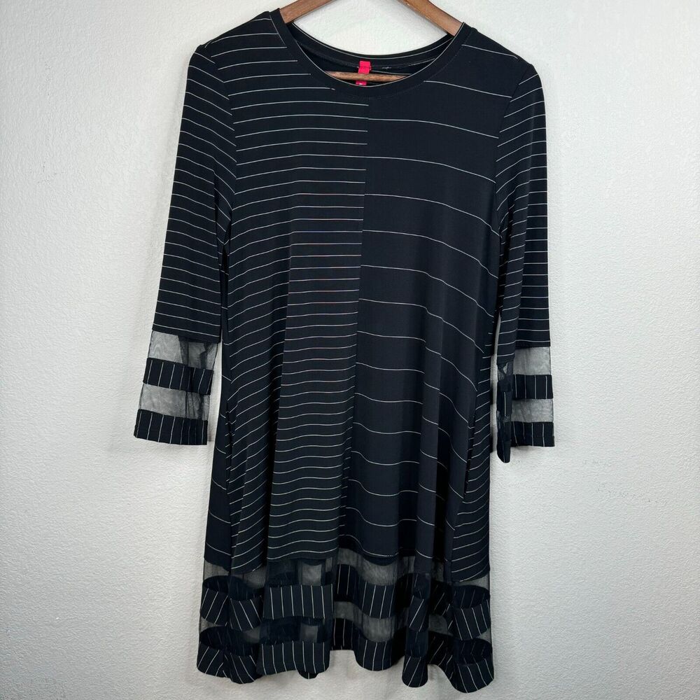 Ic by Connie K 3/4‎ Sleeve Black White A-Line Dress Small Jersey Knit Lagenlook